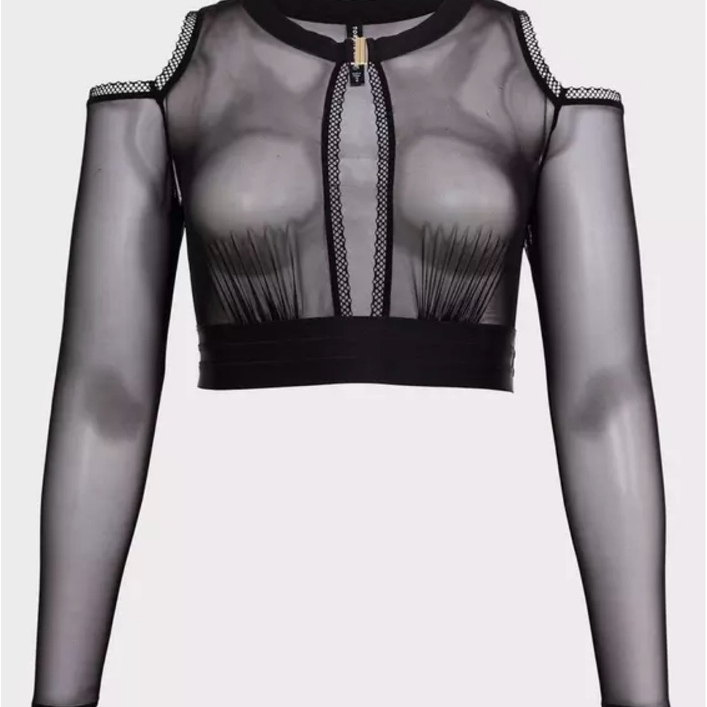 Black Mesh Cold Shoulder Long Sleeve Under-It-All Crop Top